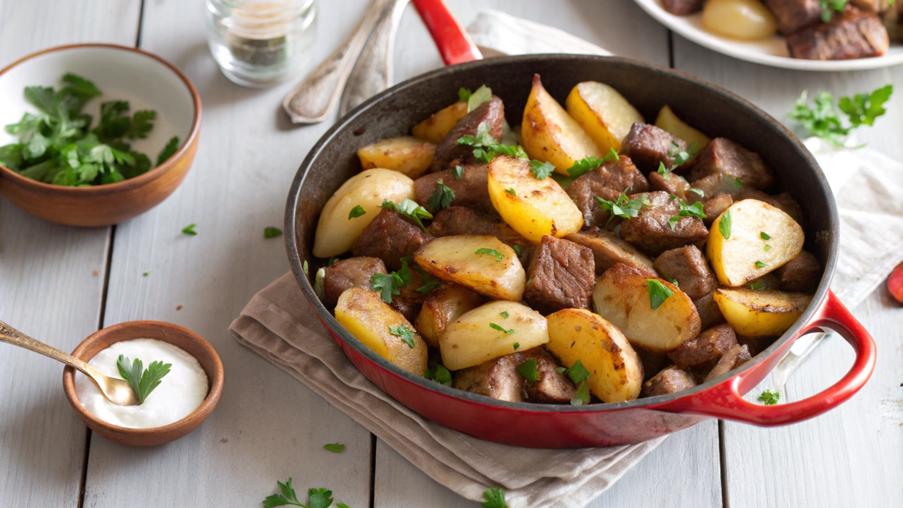 garlic butter steak bites and potatoes featured image