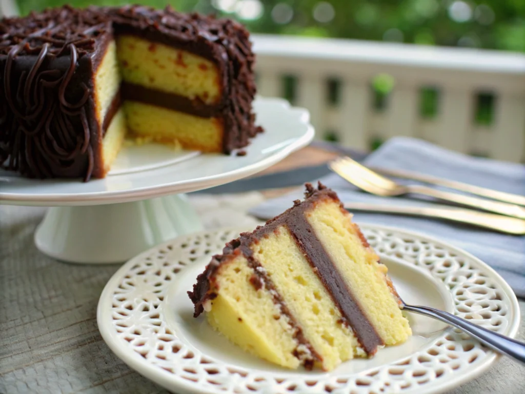 Vanilla- cake -with -chocolate- frosting