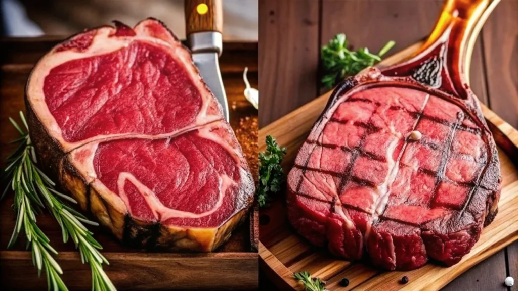 difference between a tomahawk and a cowboy steak, consider the bone length and cut thickness.