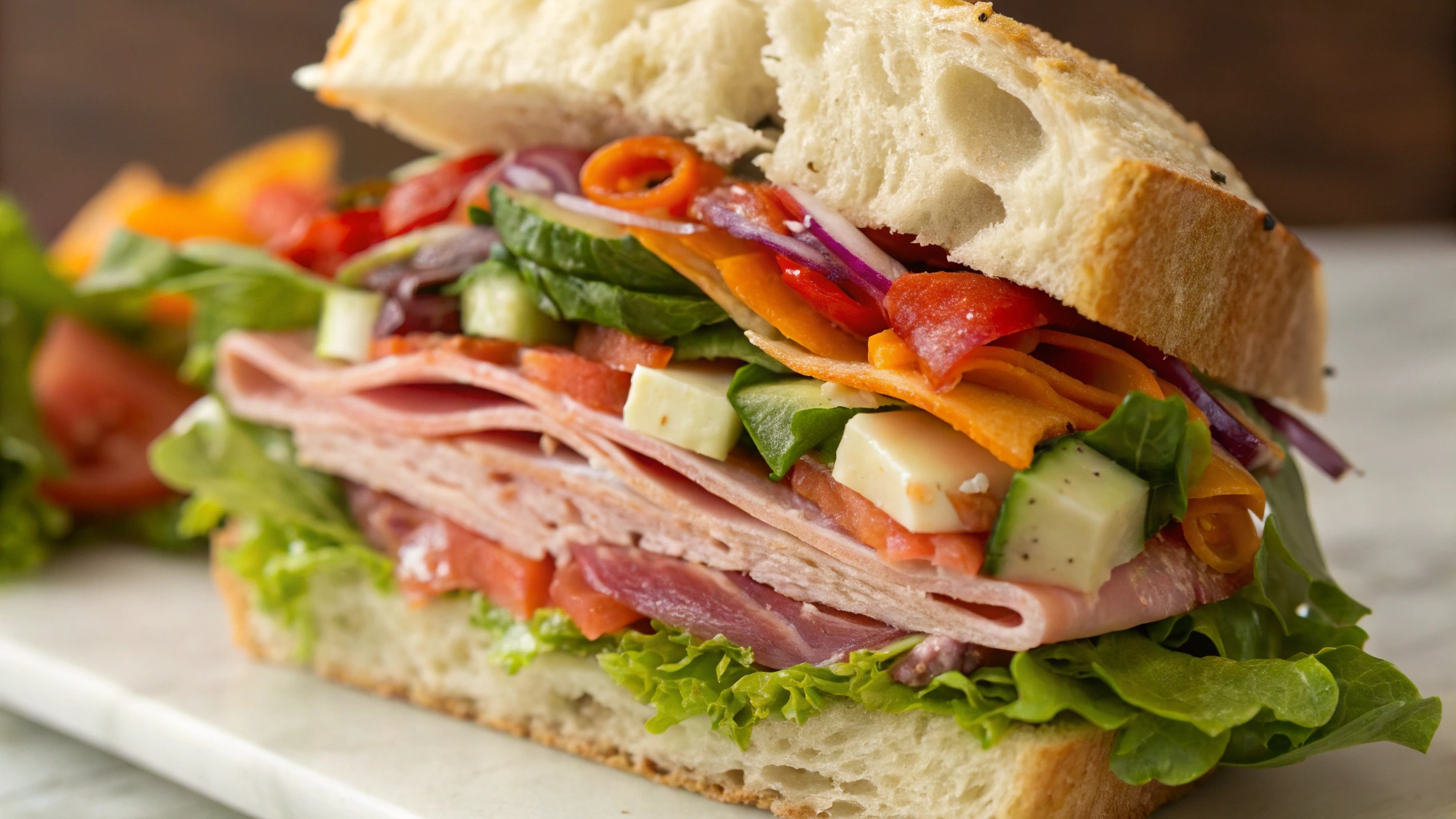 Italian chopped salad sandwich close-up