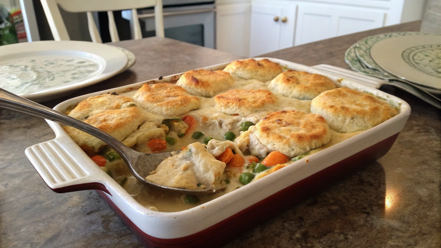 Homemade Chicken Pot Pie Casserole with Biscuit Topping