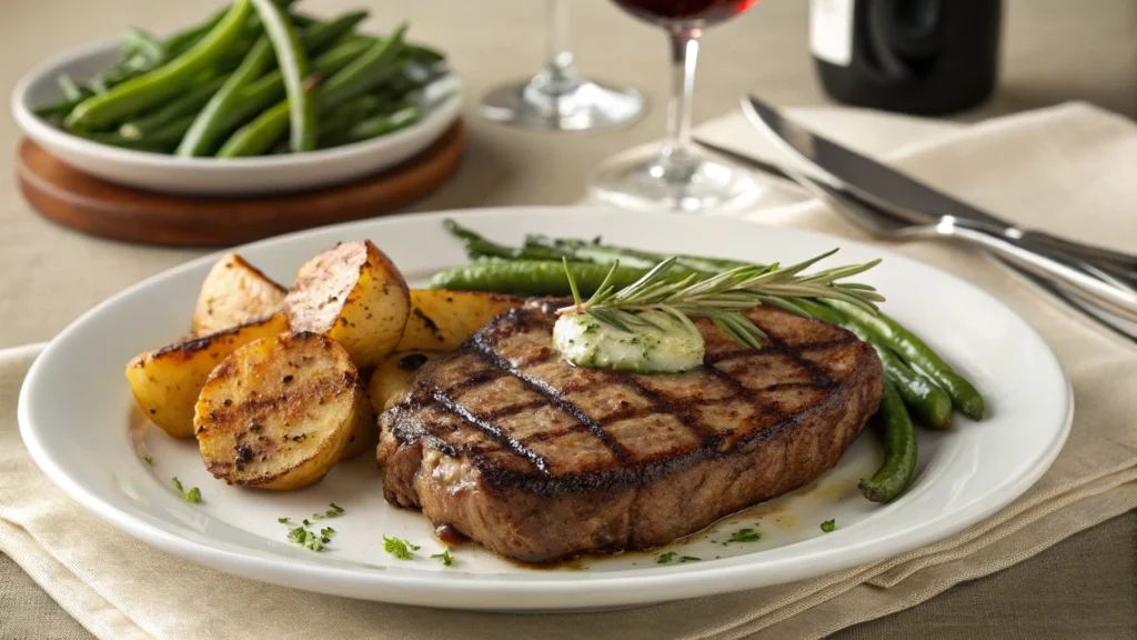 Grilled Spencer Steak with Herb Butter and Sides