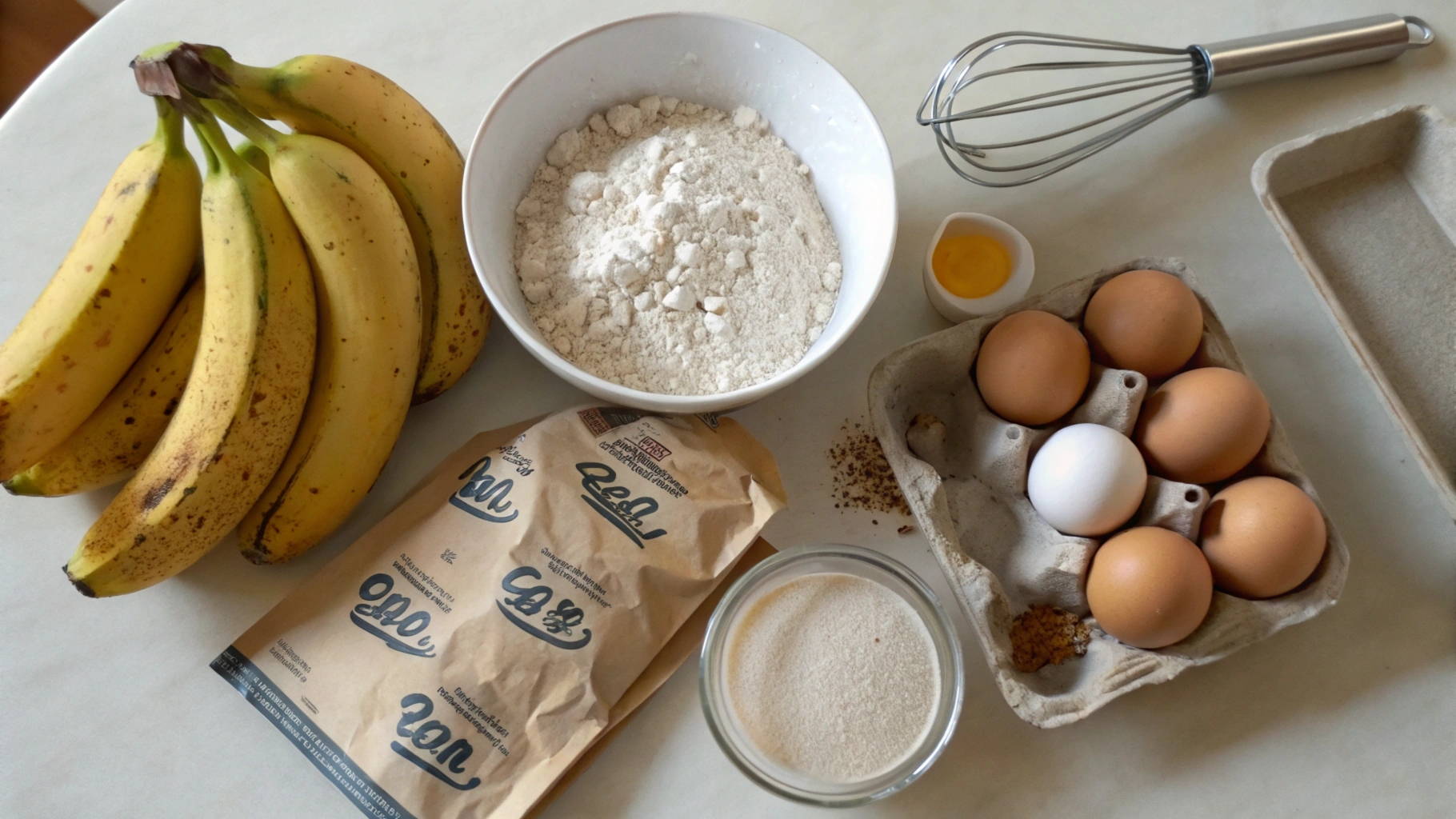 Ingredients for 3-Ingredient Banana Bread Flat-Lay