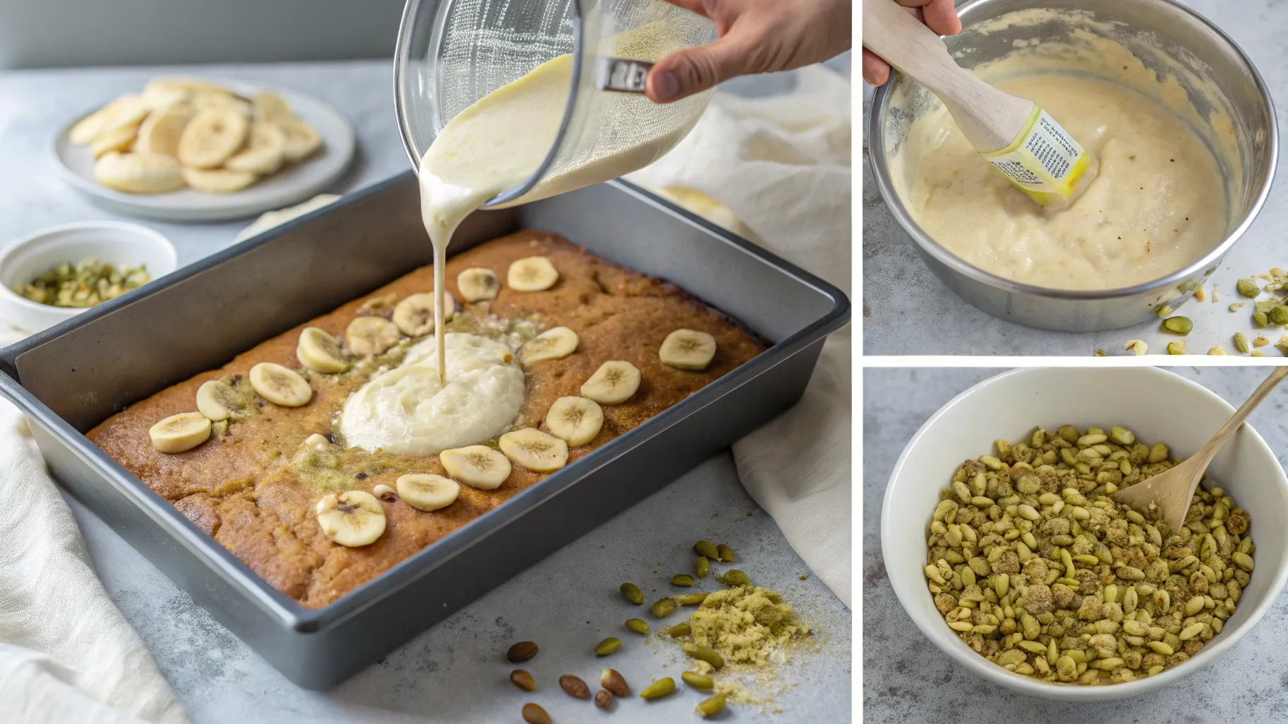 banana pistachio cake step by step