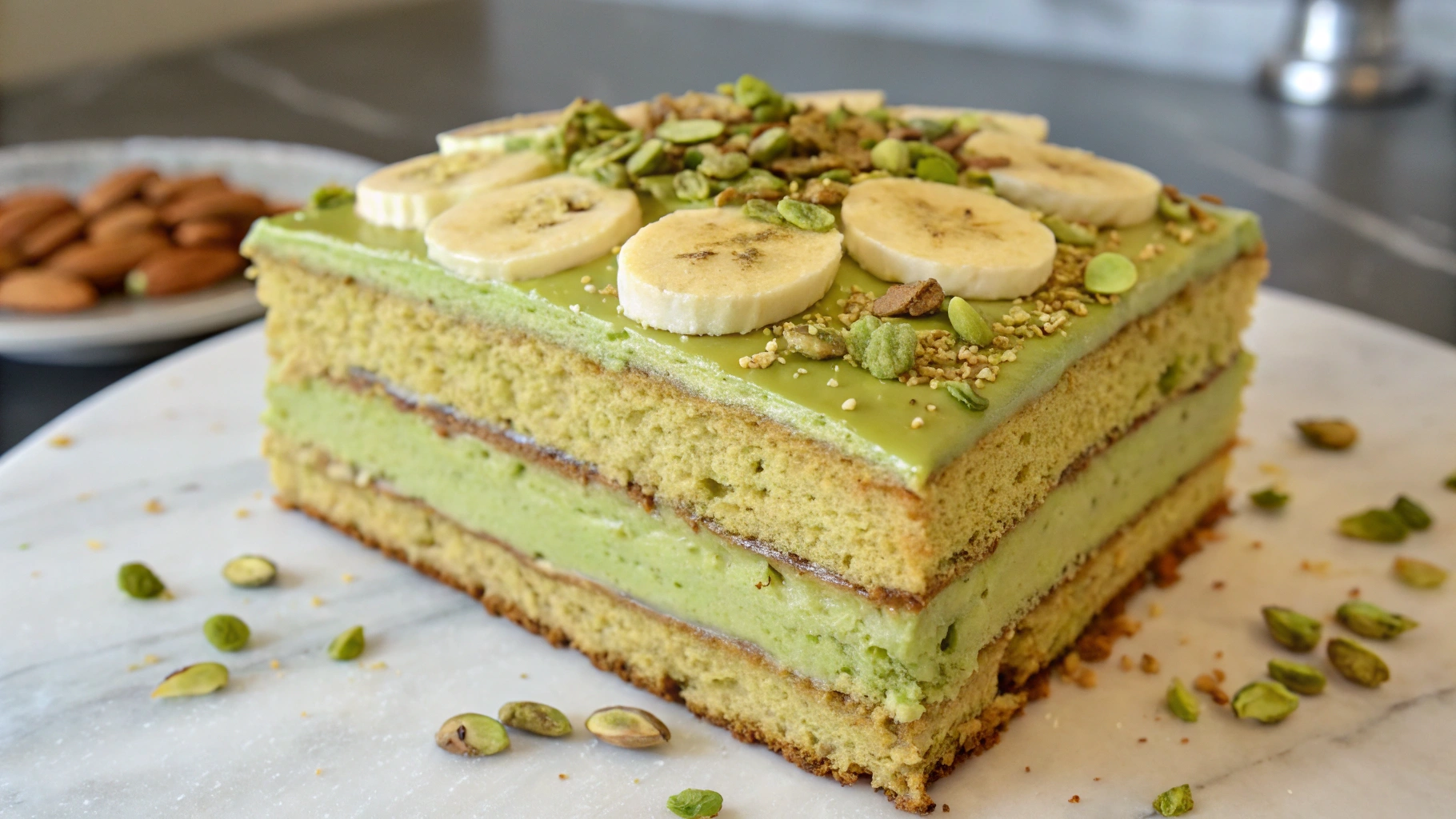 homemade banana pistachio cake