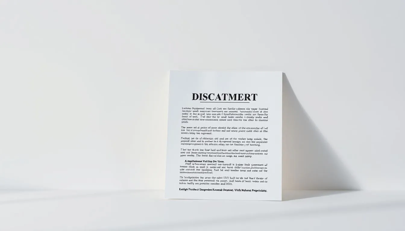 A disclaimer document with black text on a white paper, placed against a white background.