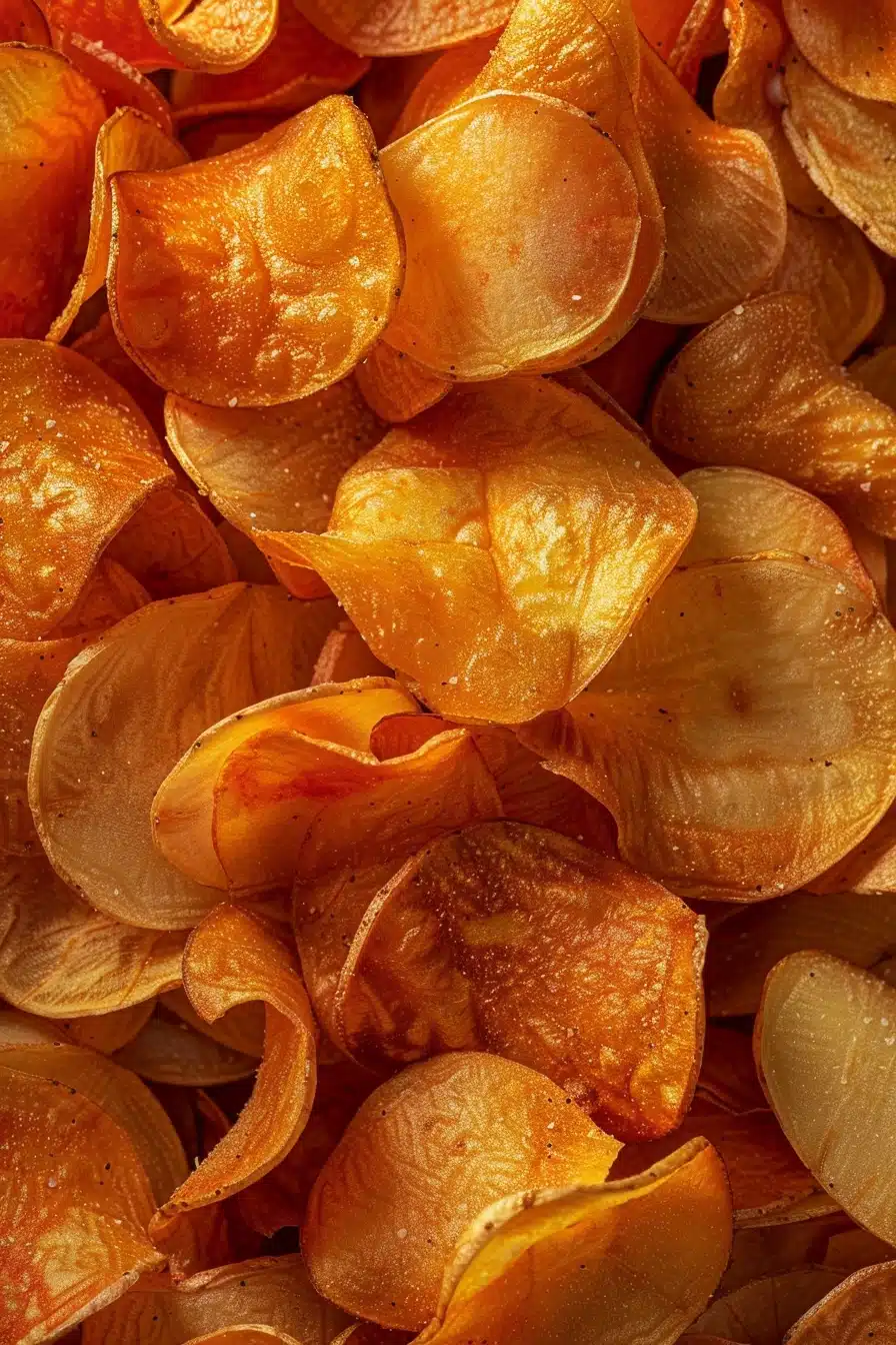 Close-Up of Ketchup-Flavored Potato Chips Ketchup chips and dip being served as the perfect snack combo