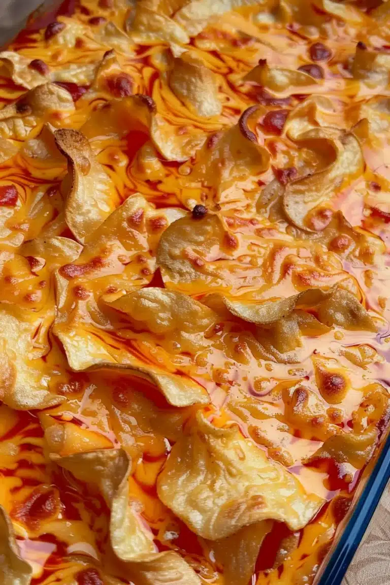 Dipping ketchup chip into creamy dip