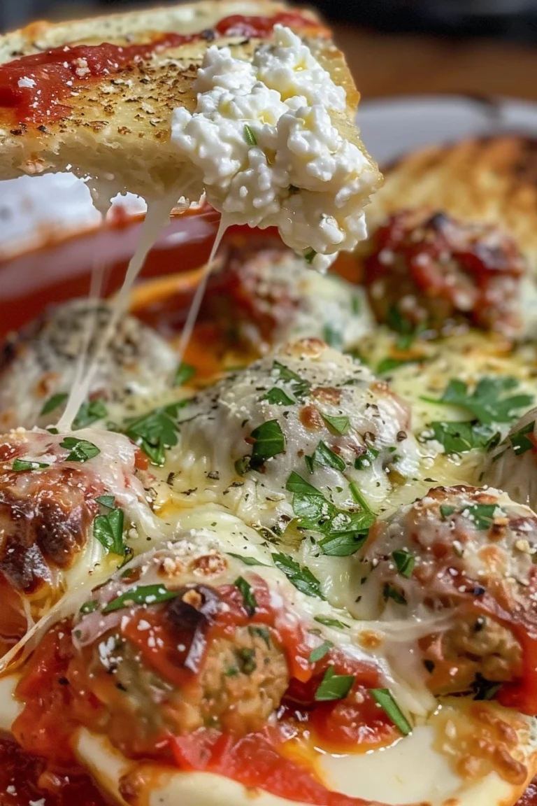 Meatball Al Forno aka Meatball Bake with melted cheese and tomato sauce