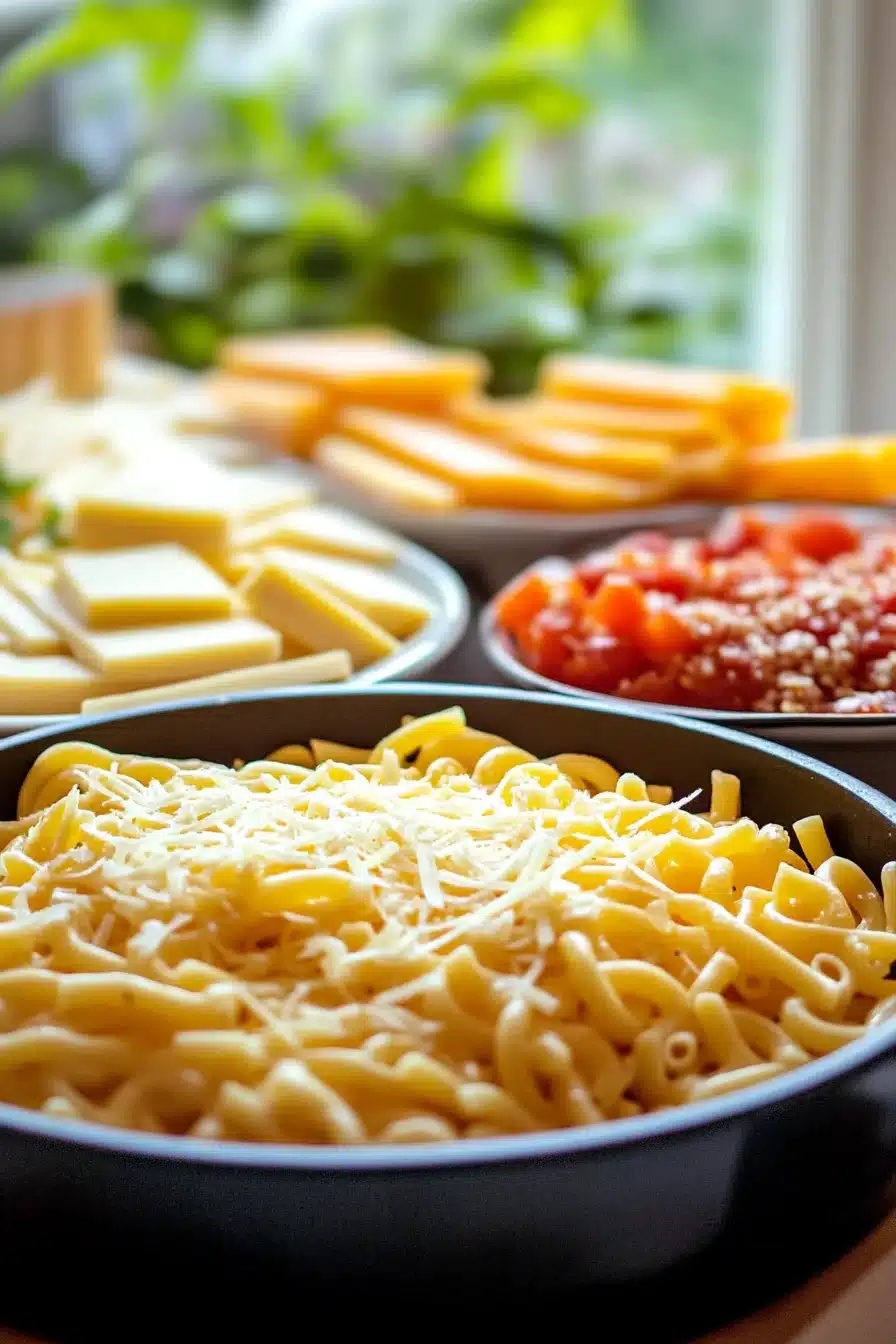 5-cheese-crack-and-cheese-ingredients Cheddar, gouda, mozzarella, parmesan, and gruyère cheeses for 5 cheese crack and cheese