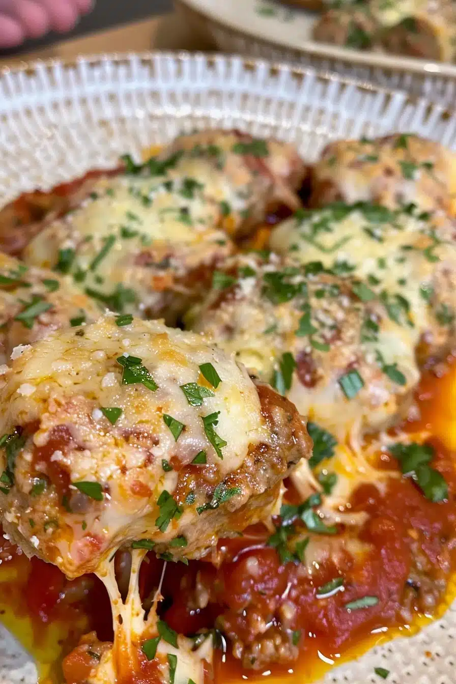 bake-and-brown-meatballs-6 bake and brown meatballs served over pasta