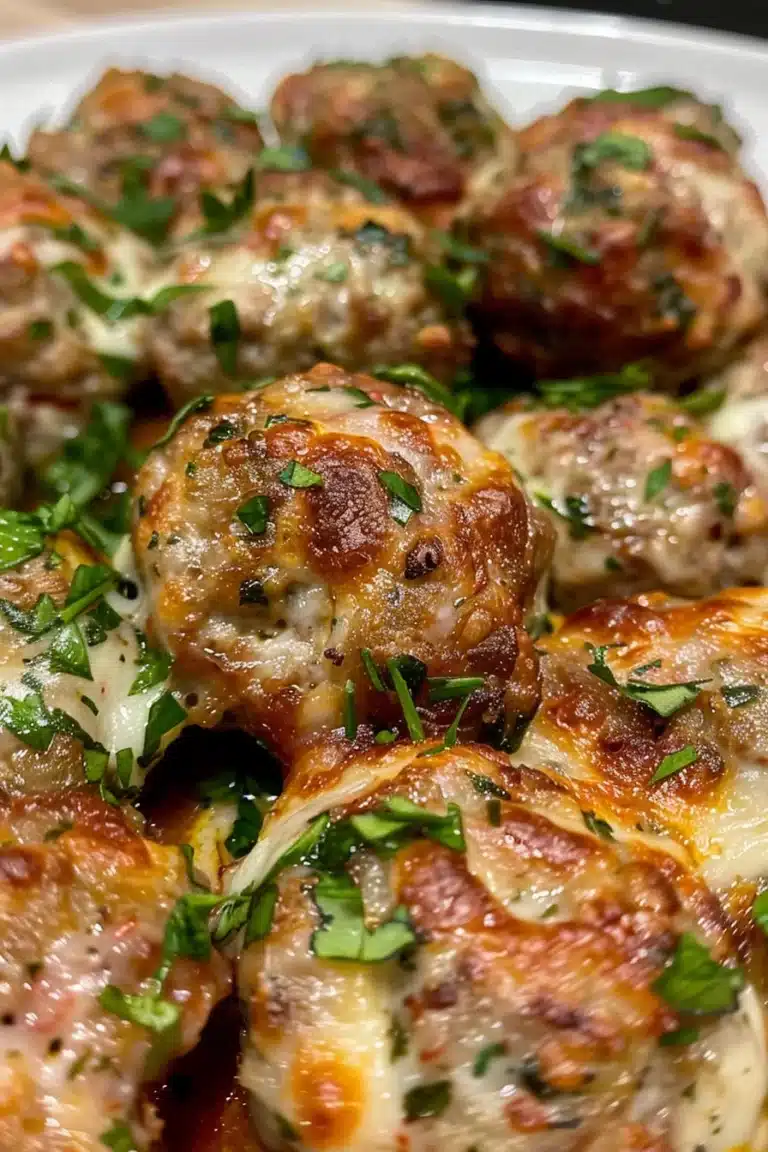 Close-up of bake and brown meatballs in a tray