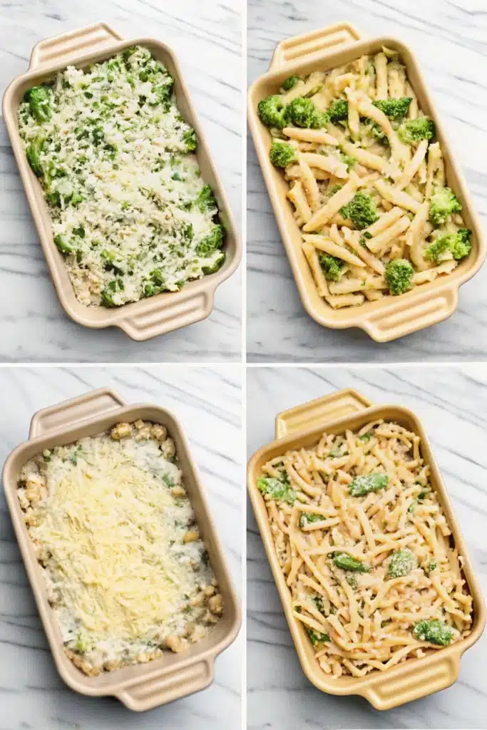 Preparing Chicken and Broccoli Alfredo Bake step by step