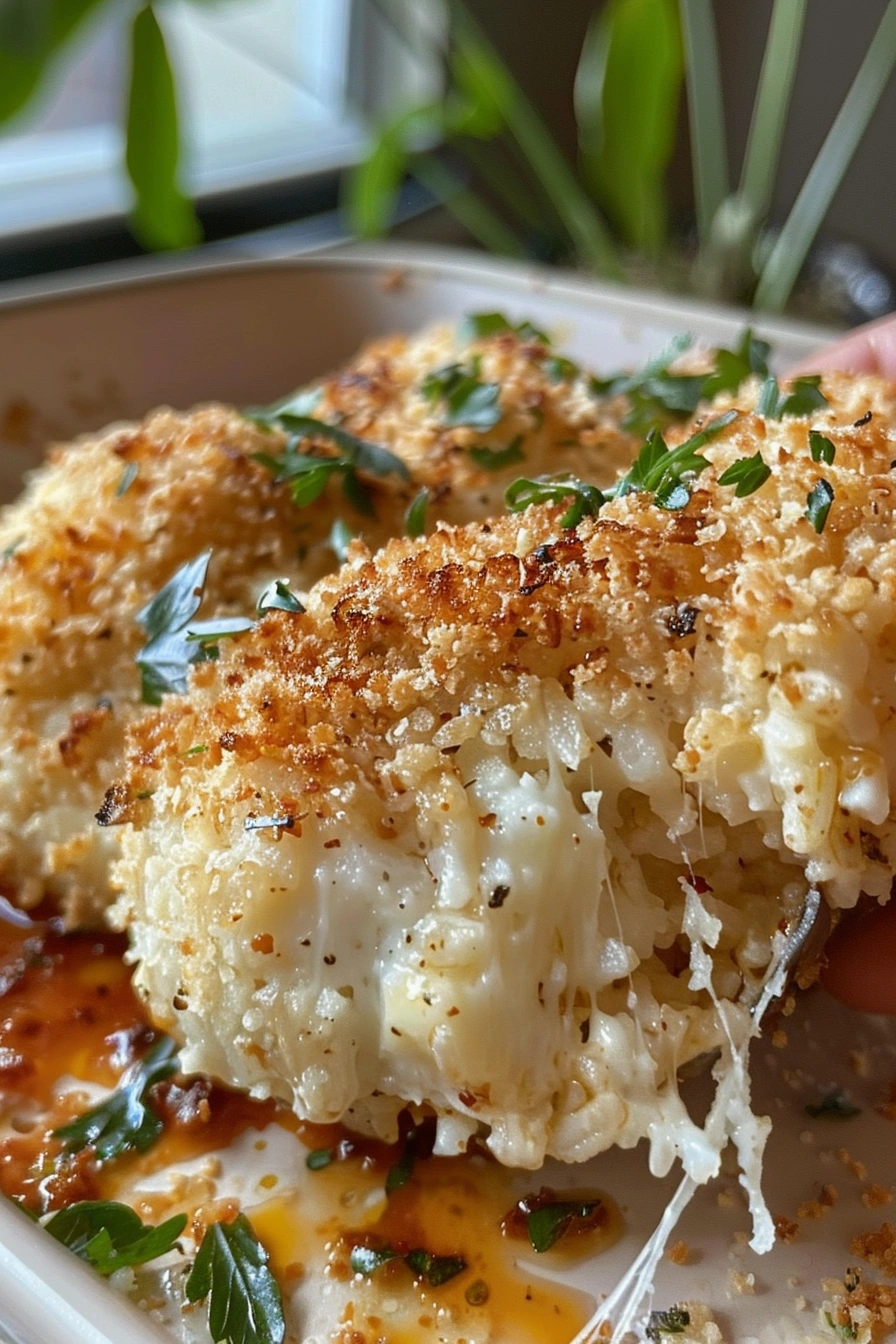 italian-rice-ball-bake-serving Italian rice ball bake served with marinara and Caesar salad