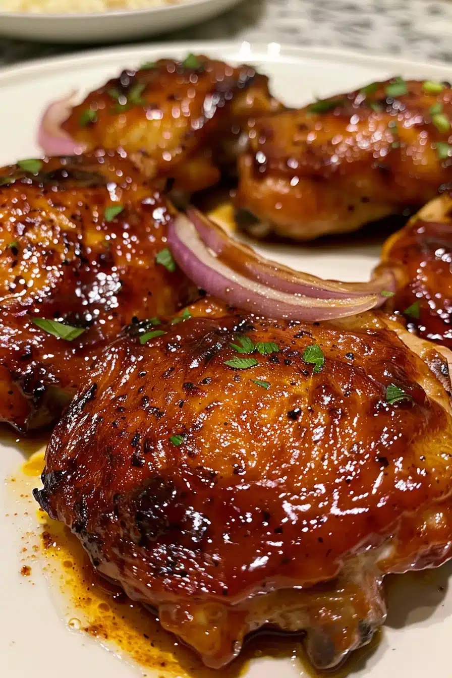 sticky-bbq-chicken-bake-5 Sticky BBQ Chicken Bake served with classic sides on a dinner plate