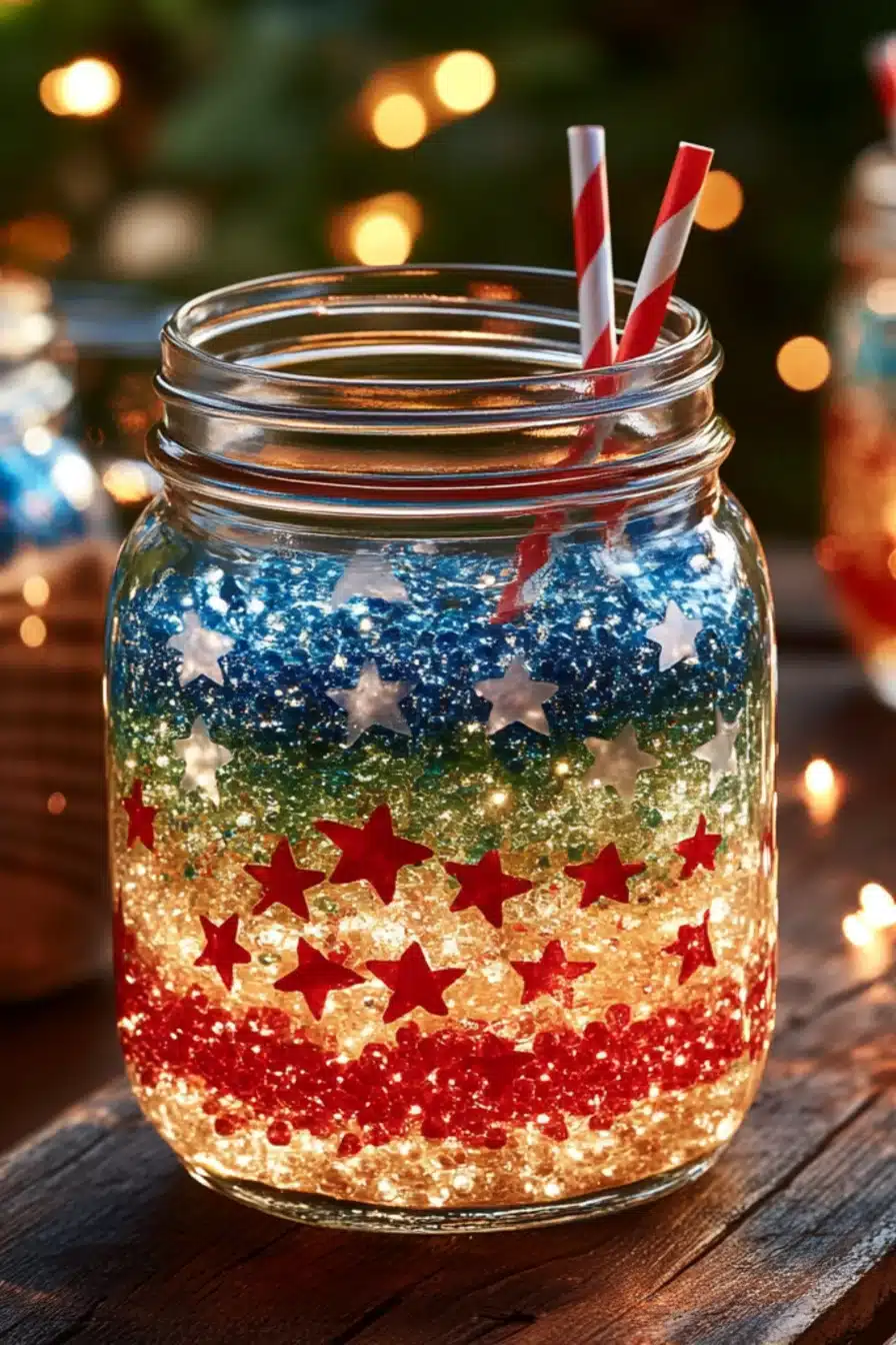 4th-of-july-fireworks-jar-11 Hands painting a 4th of July fireworks jar with red, white, and blue