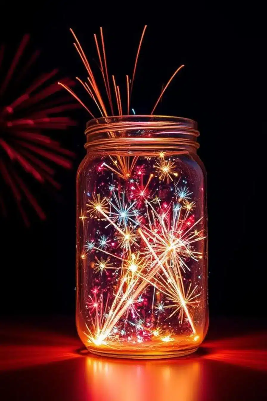 4th-of-july-fireworks-jar-12 String lights being placed inside a decorated 4th of July fireworks jar
